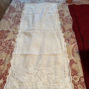 Elegant White Embroidered Table Runner